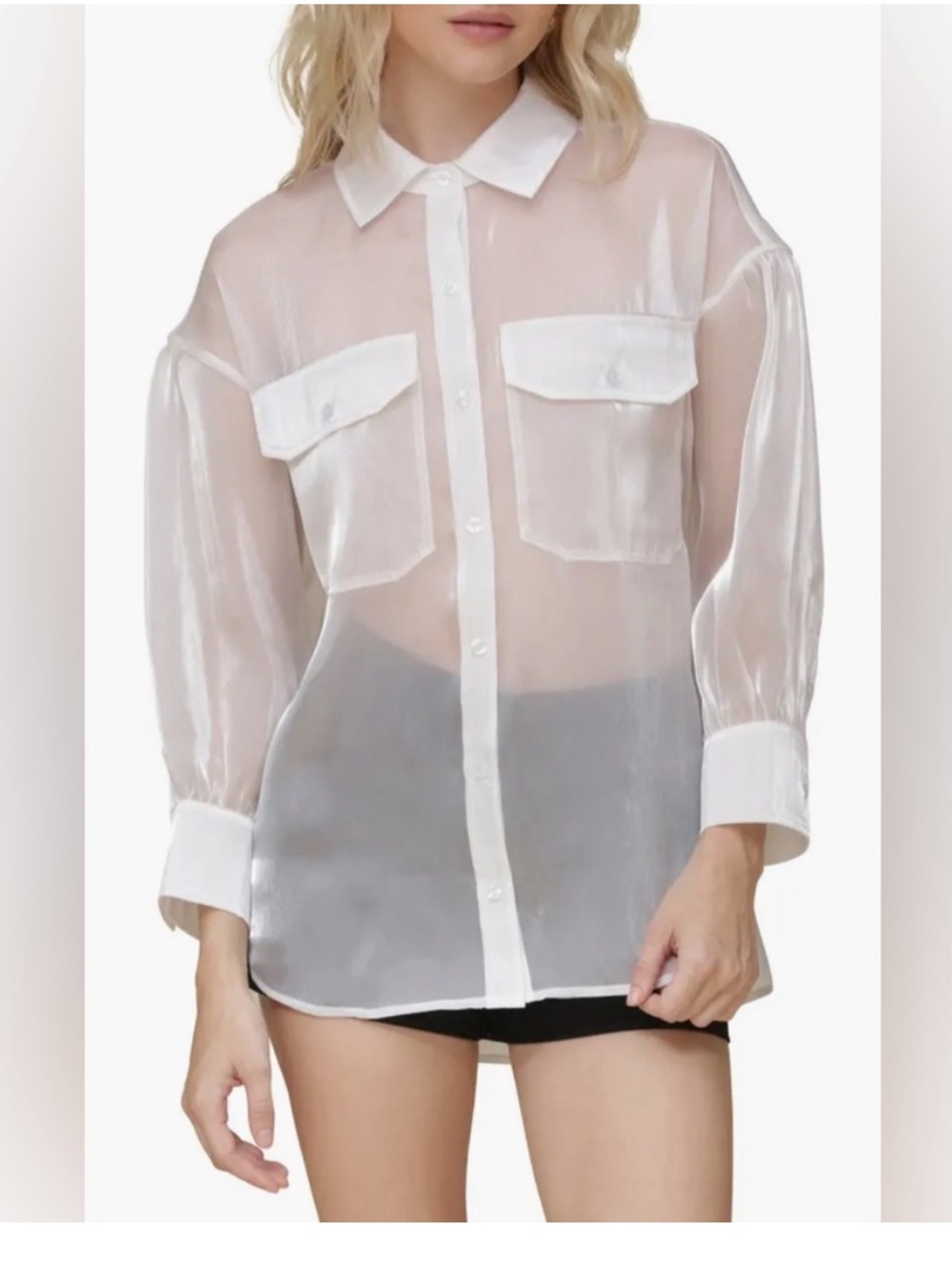 Avec Les Filles Organza Button Down Shirt Women size S